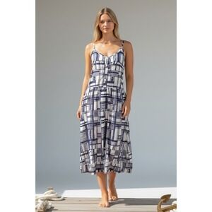 Joe Fresh Blue White Geometric Cotton Midi‎ Dress XS Summer Coastal